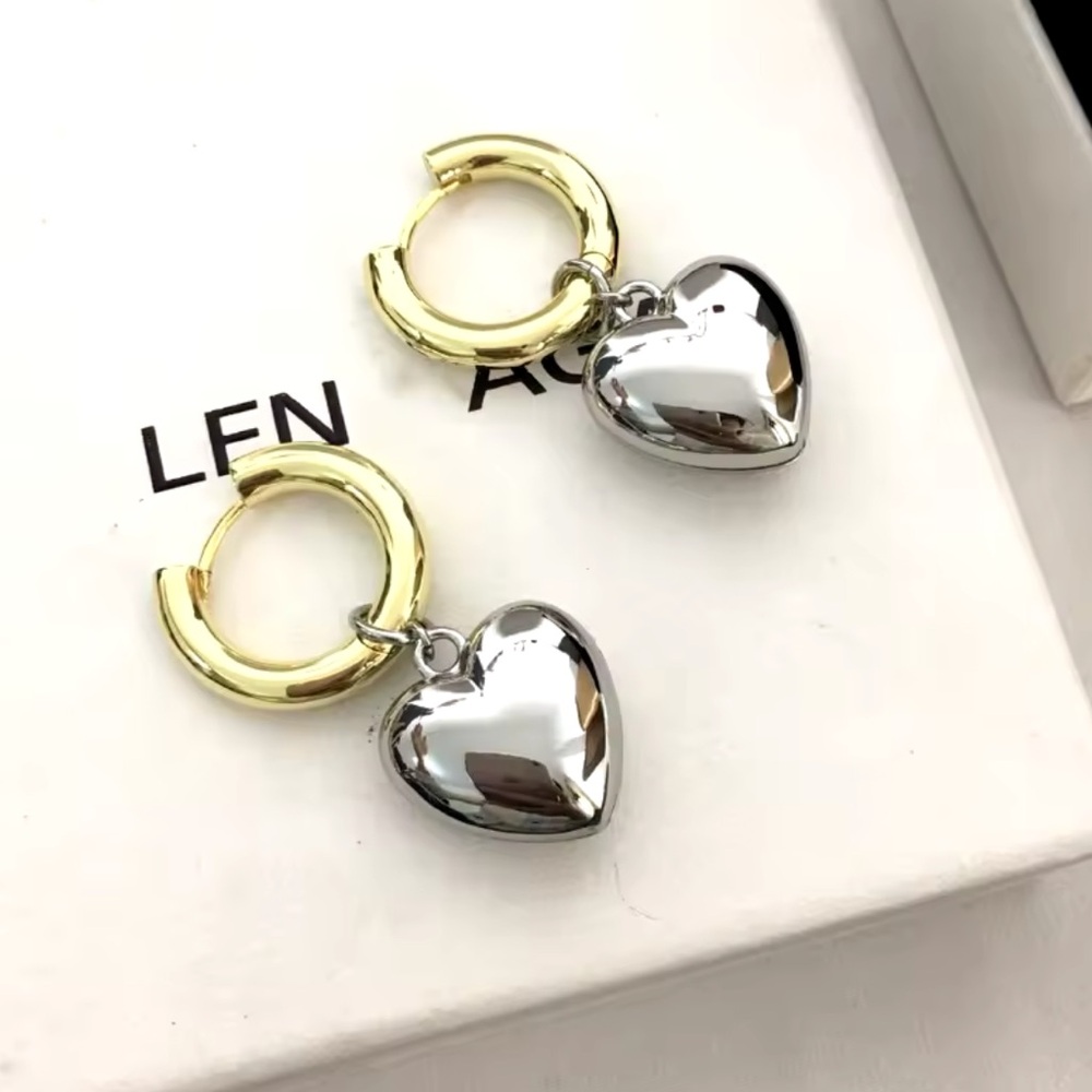 Giulia -Mixed Color Gold And Silver Heart Minimalist Hoop Earrings.Heart Pendant